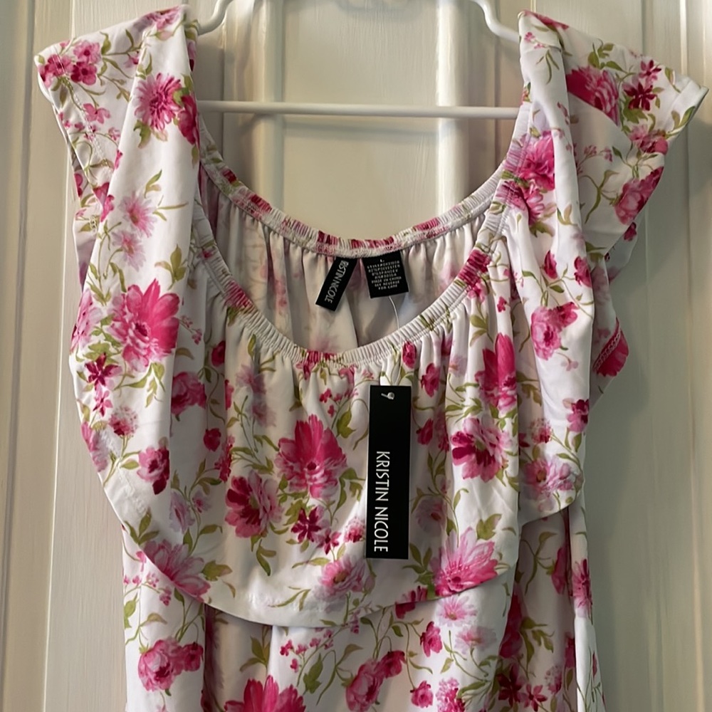 NWT Kristin Nicole Pink Floral Scoop Neck Top Size L